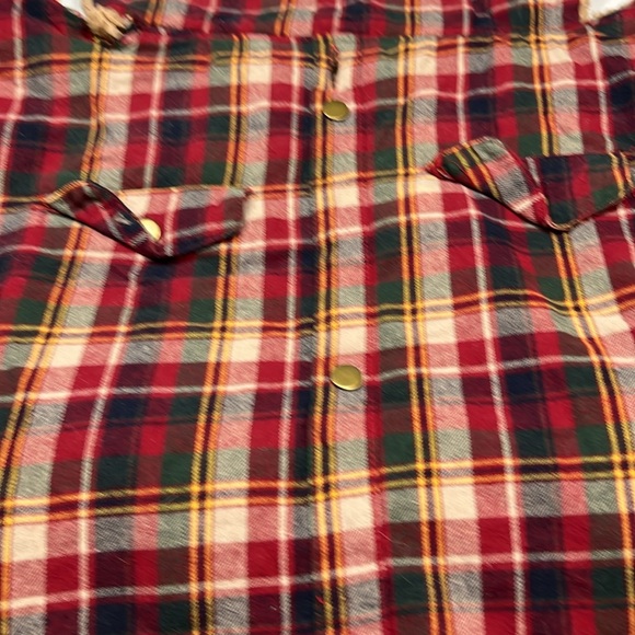 XL DOG COAT Sherpa fleece red blue PLAID cotton Jacket collared pockets shacket - Picture 7 of 11